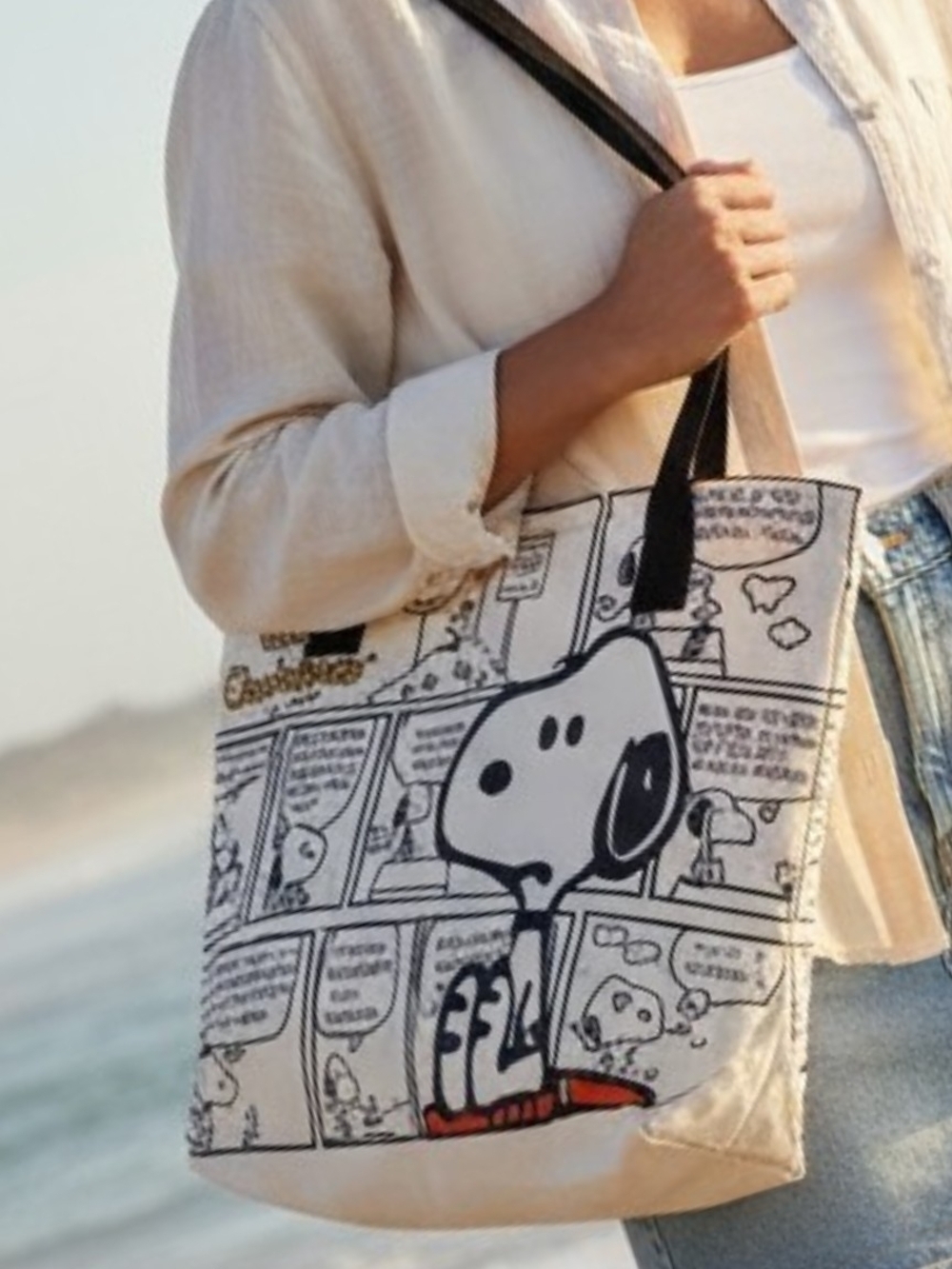 Peanuts -ECO Friendly, NWT Tote Bag,Snoopy-Comic Strip Background,Zipper Closure